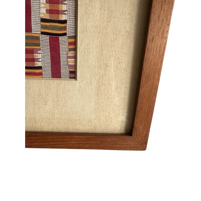 Mid-Century Modern Vintage Framed Abstract Textile Wall Art in Wood Frame For Sale - Image 3 of 4