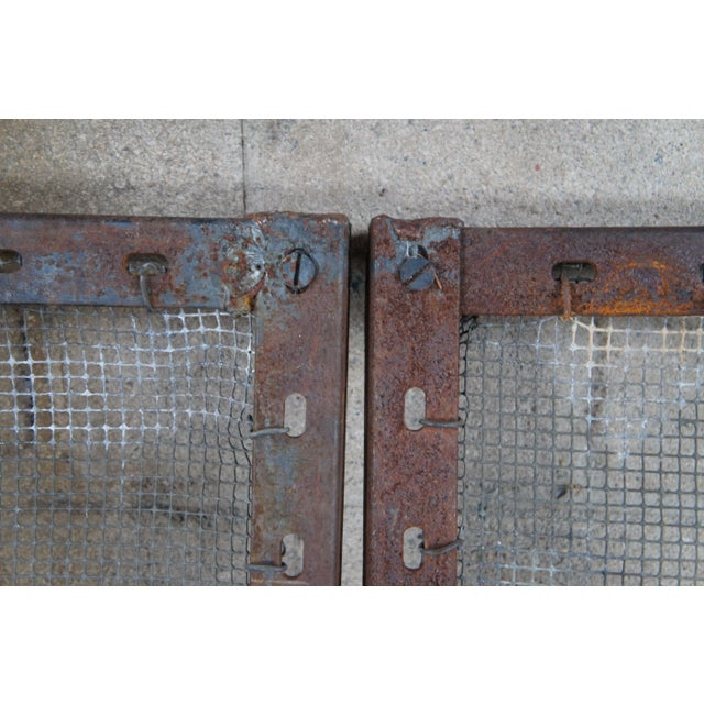 Metal Large Vintage Handmade Iron & Mesh Rustic Folding Fire Screen For Sale - Image 7 of 12