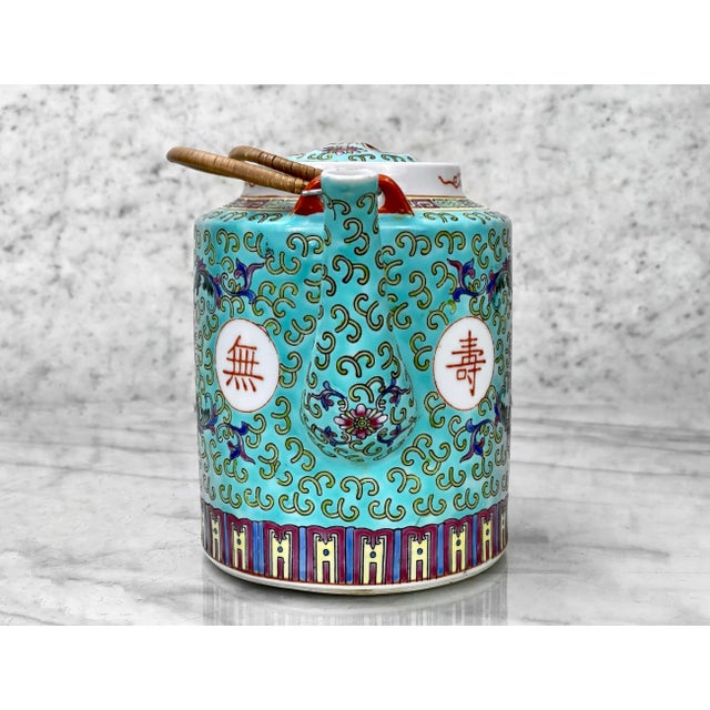 Vintage Chinese Porcelain Famille Verde Enamel Floral Motif Teapot For Sale - Image 4 of 11