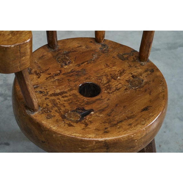 Wood Provincial Sculptural 3-Legged Vernacular Chair in Oak, France, 1900s For Sale - Image 7 of 14