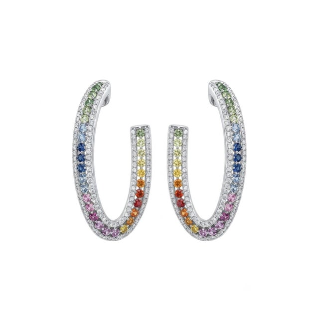Gemstone Natural 18k Gold Diamond 1.30ct Multi Sapphire Stud Earrings For Sale - Image 7 of 8