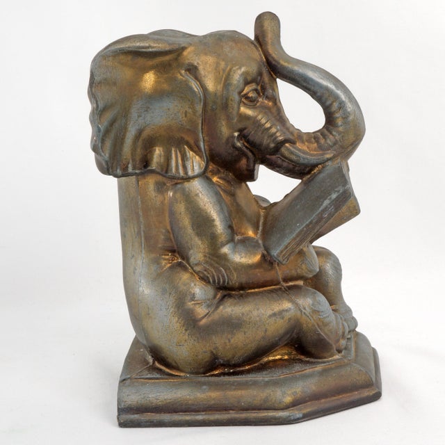 Single Vintage Elephant Reading Book Bookend For Sale - Image 4 of 7