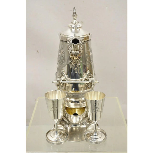 Victorian 19th Century Racine Silver Plated Victorian Tilting Lemonade Water Pitcher on Stand With Goblets- 3 Pieces For Sale - Image 3 of 12