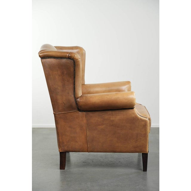 Light Cowhide Wing Armchair with a Timeless English Look and Good Seating Comfort For Sale - Image 3 of 14