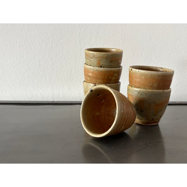 Mid-Century Modern Pyrite Stoneware Cup Set by Gustave Tiffoche, France, 1970s, Set of 6 For Sale - Image 3 of 18