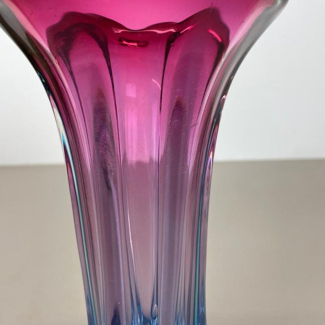 1960s Large Sculptural Pink and Blue Murano Glass Vase, Italy, 1970s For Sale - Image 5 of 18