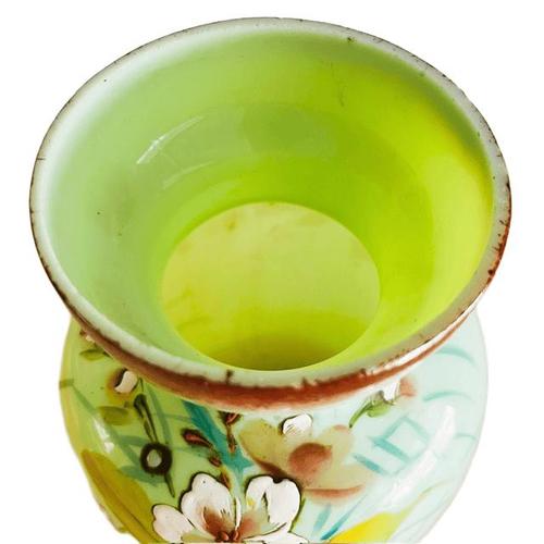 Glass Antique Art Nouveau Uranium Floral Opaline Glass Vase, 1900s For Sale - Image 7 of 11