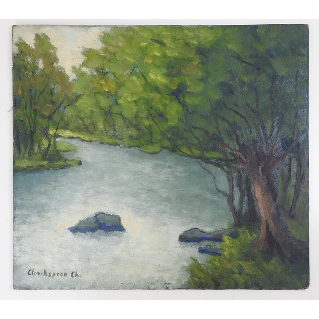 French Vintage Impressionist Charles Clinckspoor River Landscape Paintng For Sale - Image 3 of 4