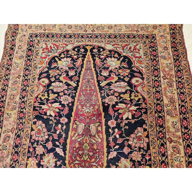 19th Century Kerman Lavar Rug, Hand-Knotted Wool, Tree of Life Pattern, Navy & Ivory, 4x6 For Sale - Image 11 of 13
