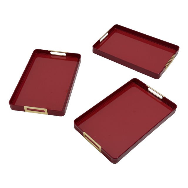 Enameled Metal and Brass Trays from MB Italia, 1960s, Set of 3 For Sale
