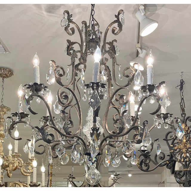 Silver 19th C Style Italian Wrought Iron & Crystal Chandelier For Sale - Image 8 of 8