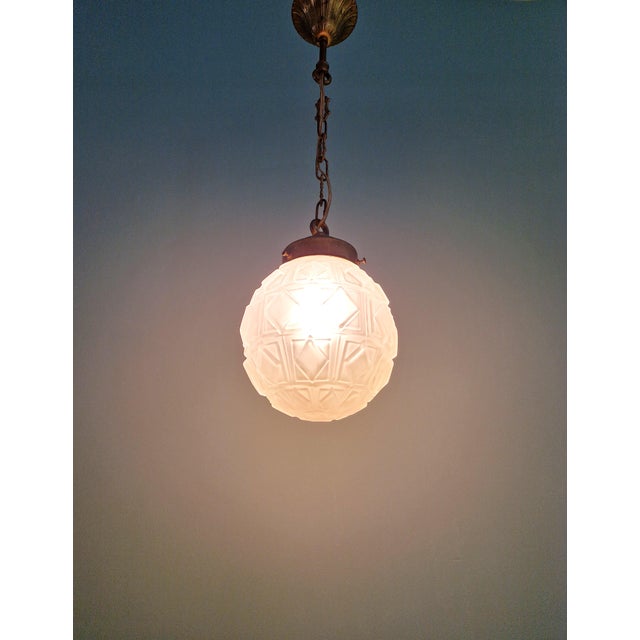 Art Deco Pendant Light in Frosted Molded Pressed Glass, 1930s For Sale - Image 4 of 12
