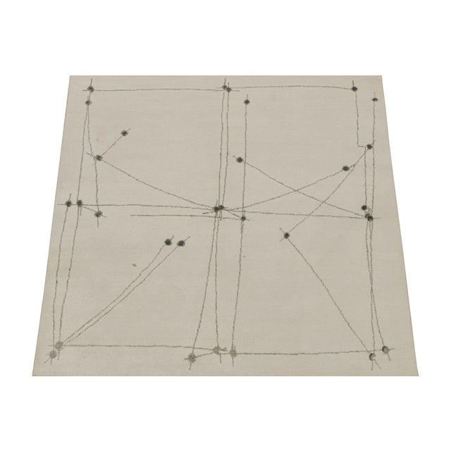 2010s Rug & Kilim’s Mid-Century Modern Style Square Rug in White With Gray Patterns For Sale - Image 5 of 7