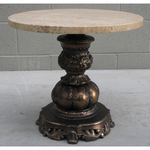 Grand Tour Small Round Table With Polished Travertine Top Chairish