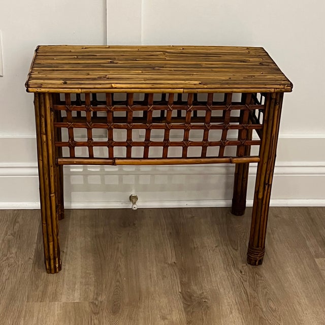 Vintage Pencil Reed Bamboo Side Table For Sale - Image 10 of 18