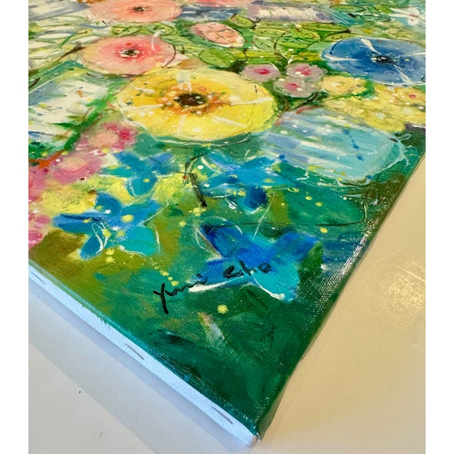 Contemporary Modern Abstract Floral Painting on Canvas, by Youn Cho For Sale - Image 3 of 5