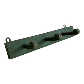 Antique Rustic Wooden Peg Hook in Green For Sale
