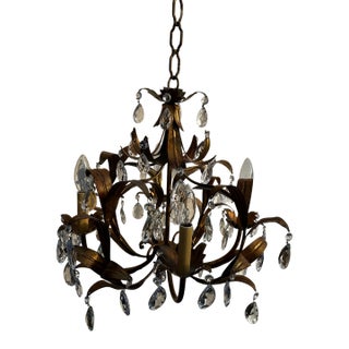 Vintage Hollywood Regency Four Arm Gilt Chandelier Made in Italy For Sale