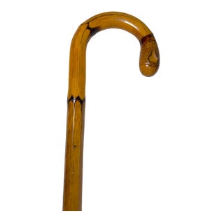 Antique Asian Hand Carved Natural Bamboo Root Wood Faceted Walking Stick Cane For Sale
