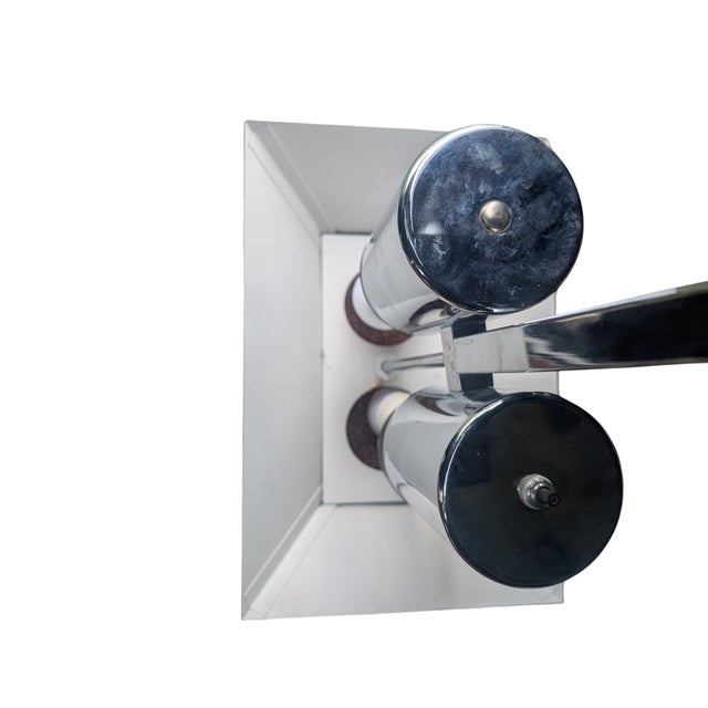 Mid-Century Modern Mid 20th Century Attributed to Raymor Chrome Black Metal Original Glass Cylinder Rectangular Shade Lamp For Sale - Image 3 of 4