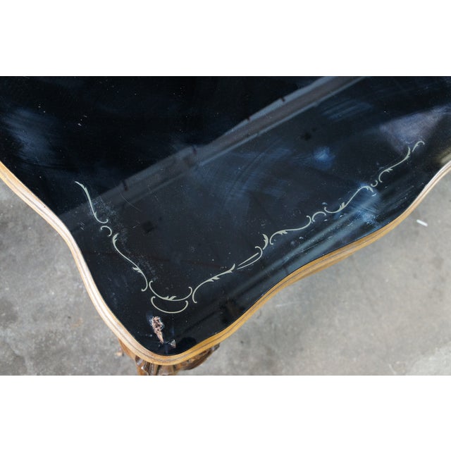 Antique Italian Baroque Venetian Walnut Burl Black Top Glass Dining Table Desk For Sale - Image 12 of 18