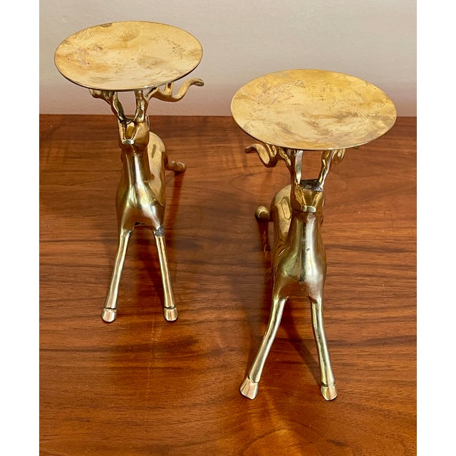 1980s Vintage Brass Deer Candle Holders - A Pair For Sale - Image 5 of 8