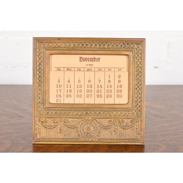 Tiffany Studios New York Adam Bronze Doré Desk Calendar Frame or Picture Frame For Sale - Image 12 of 12