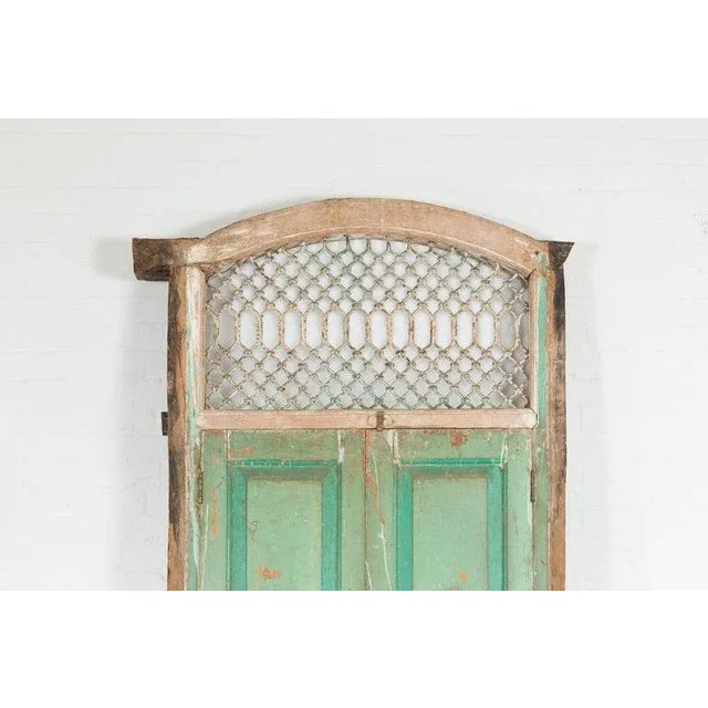 1900s Indian Wood & Grate Window with Green Paint & Distressed Patina For Sale - Image 4 of 13