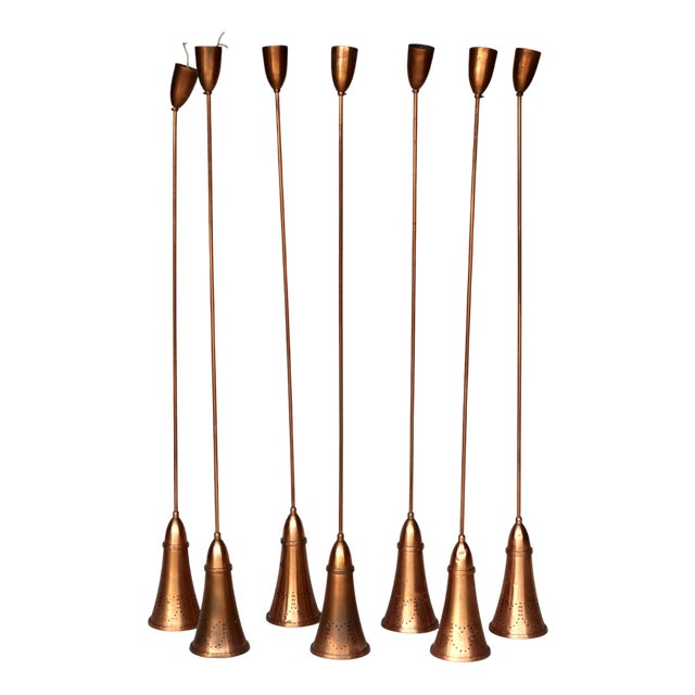 Vintage Brass Pendant Lights, 1960s, Set of 7 For Sale