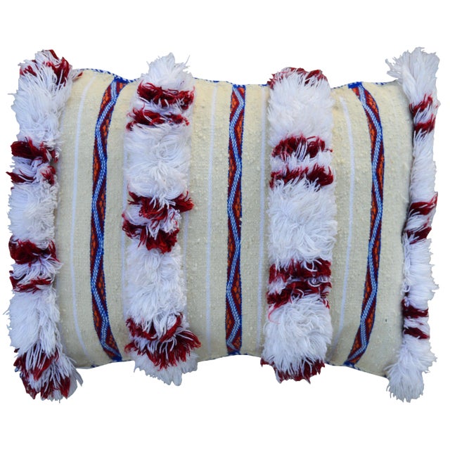Moroccan Berber Pillow W/ Stripes & Fringes I For Sale