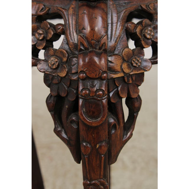 Chinese Antique Hexagonal Carved Plant Stand With Inlaid Marble Top For Sale - Image 12 of 13