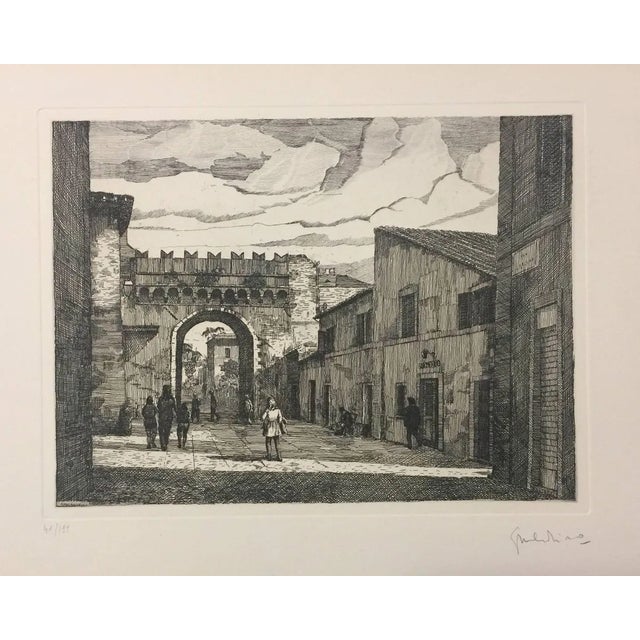 Lungara Street - Rome - Original Etching by G. Malandrino - 1970s 1970s For Sale