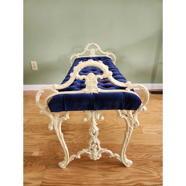 Charming bench reminiscent of the French classics with acanthus details and cabriole legs. Seat is upholstered with tufted...
