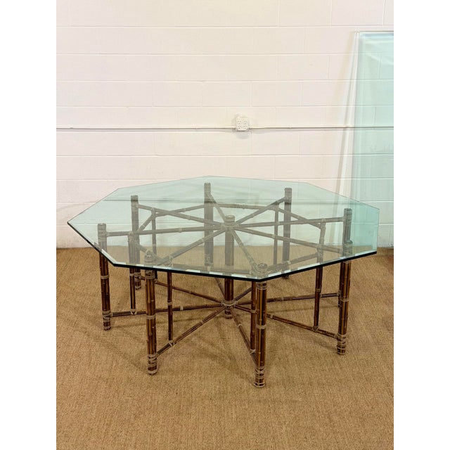 John McGuire McGuire California Modern Octagonal Bamboo Rattan and Glass Dining Table For Sale - Image 4 of 12