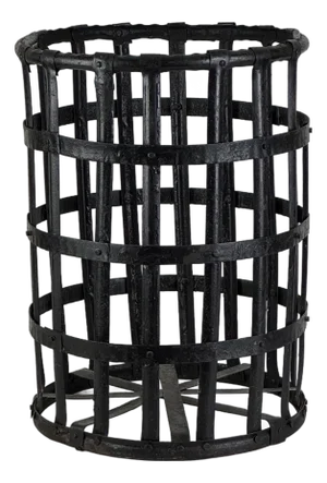19th C French Cage-Design Solid Metal Demijohn Carrying Container/Basket