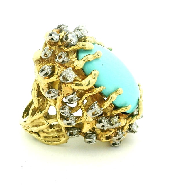 A dramatic circa 1960s cocktail ring showcasing the bold, sculptural jewelry design of the Mid-Century period. A...