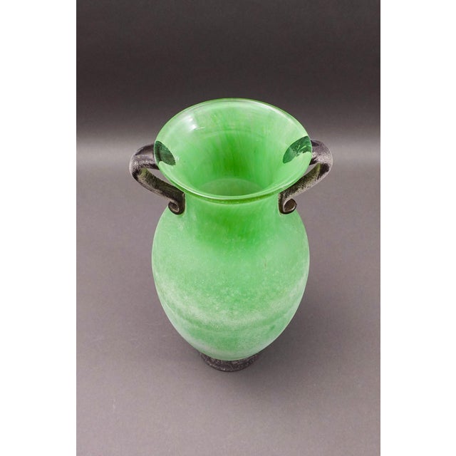 Murano Italian Vintage Mid-Century Green Scavo Art Glass Amphora Vase For Sale In Miami - Image 6 of 7