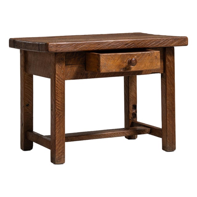 1970-1979 France Honey Oak Single-Drawer Side Table For Sale