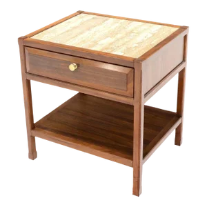 1970s John Widdicomb Solid Walnut Oak Interior Travertine Top End Table