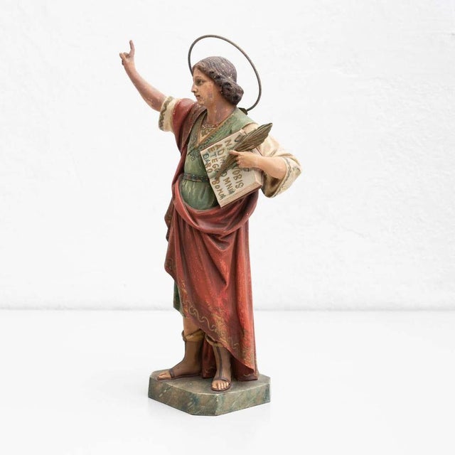 Plaster Hand Painted Traditional Figure of a Saint, 1940s For Sale - Image 9 of 15