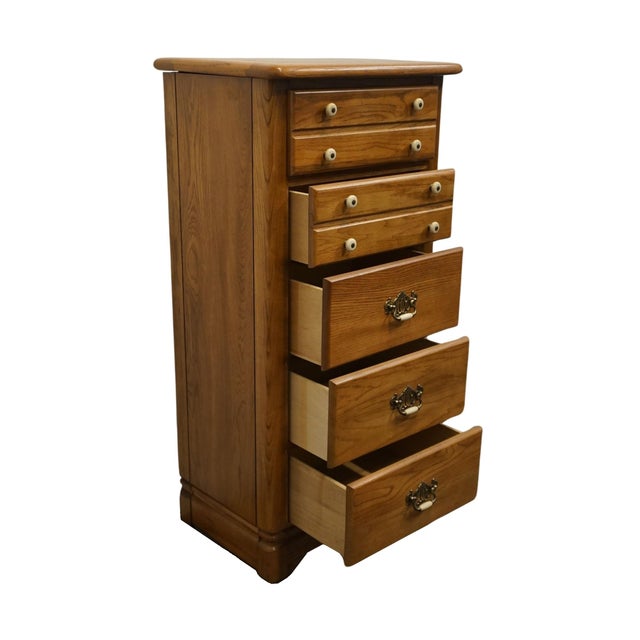 Wood Bassett Furniture Heritage Oak Country French 26" Lingerie / Jewelry Chest With Fold-Down Mirror 2288-259 For Sale - Image 7 of 12