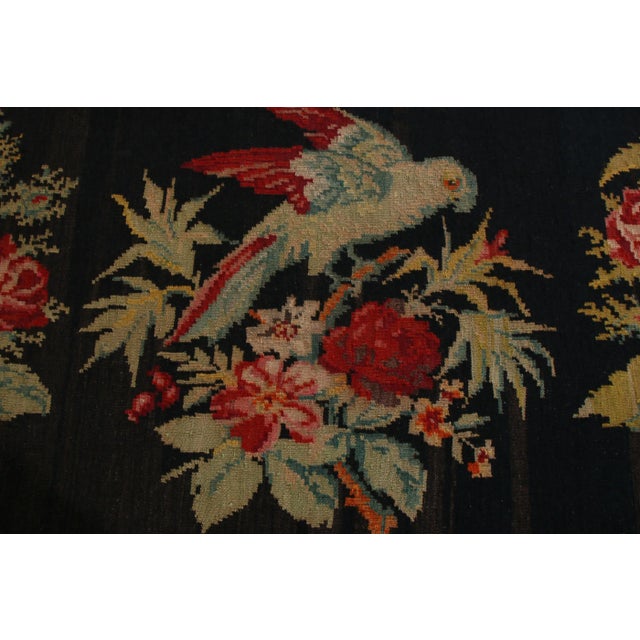 Traditional Vintage Bessarabian Kilim Black Green and Pink Romanian Wool Flat Weave Rug For Sale - Image 3 of 6