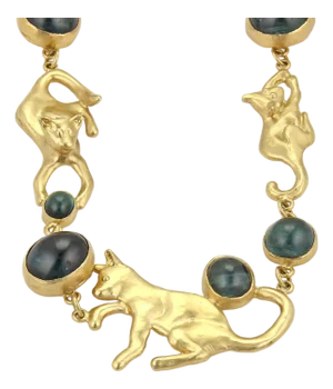 Peter Aylen One of a Kind Indicolite Tourmaline 18k Gold Cats Necklace 155gr