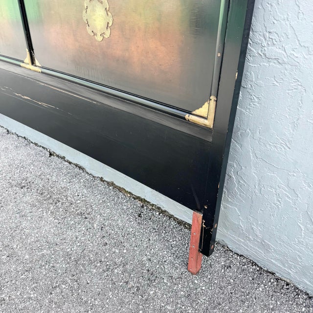 Vintage Chinese Burlwood and Brass King Headboard For Sale - Image 4 of 6