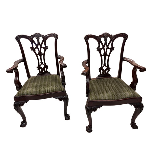 Chippendale Mid 20th Century Set of 12 English Chippendale Style Mahogany Dining Chairs With Ball & Claw Feet – 2 Armchairs and 10 Side Chairs For Sale - Image 3 of 10