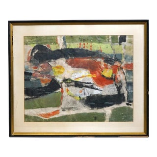 Mid Century Modern Mixed Media Abstract “Bayou” Painting By D. Hoyt, Mid-20th Century, Framed For Sale