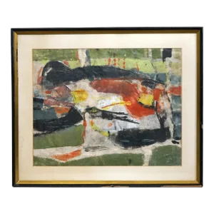 Mid Century Modern Mixed Media Abstract “Bayou” Painting By D. Hoyt, Mid-20th Century, Framed