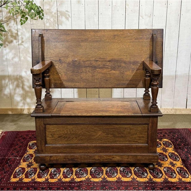 English Oak Storage Bench, 1930s For Sale - Image 4 of 16