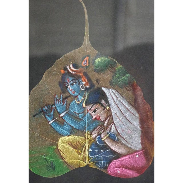 Indian Painted Leaves in Frames, 1970s, Set of 2 For Sale - Image 12 of 15