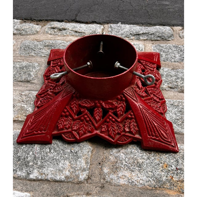 Victorian Vintage Wrought Iron Christmas Tree Stand With Holly Design For Sale - Image 3 of 7